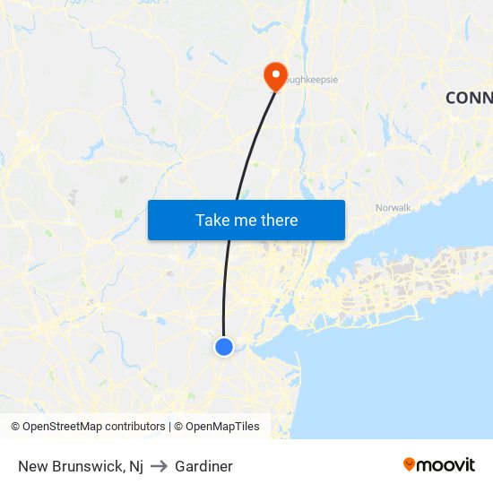 New Brunswick, Nj to Gardiner map