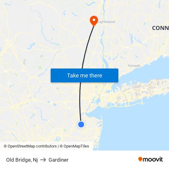 Old Bridge, Nj to Gardiner map