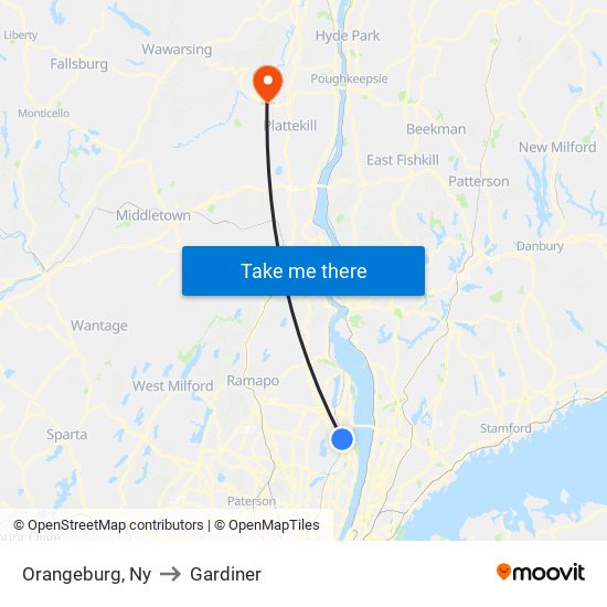 Orangeburg, Ny to Gardiner map