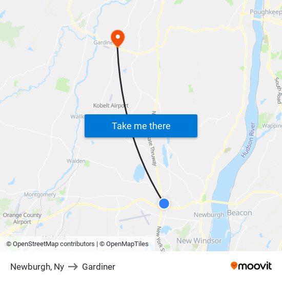 Newburgh, Ny to Gardiner map