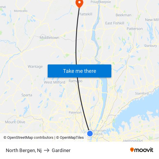 North Bergen, Nj to Gardiner map