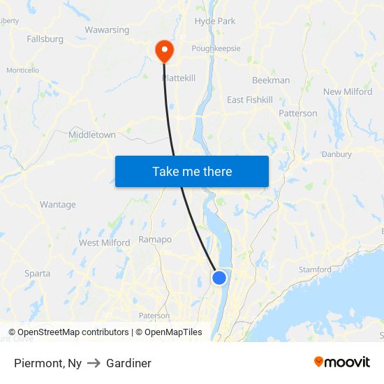 Piermont, Ny to Gardiner map
