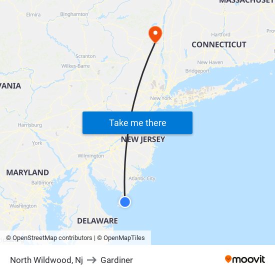 North Wildwood, Nj to Gardiner map