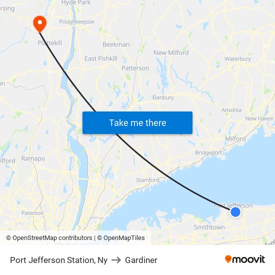 Port Jefferson Station, Ny to Gardiner map