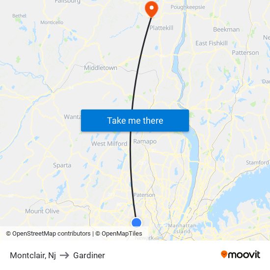 Montclair, Nj to Gardiner map