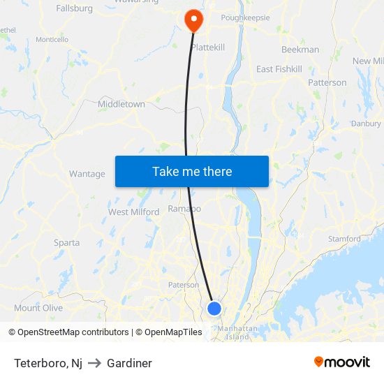 Teterboro, Nj to Gardiner map