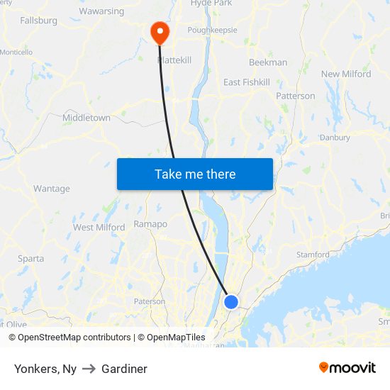 Yonkers, Ny to Gardiner map