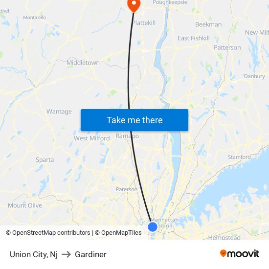 Union City, Nj to Gardiner map