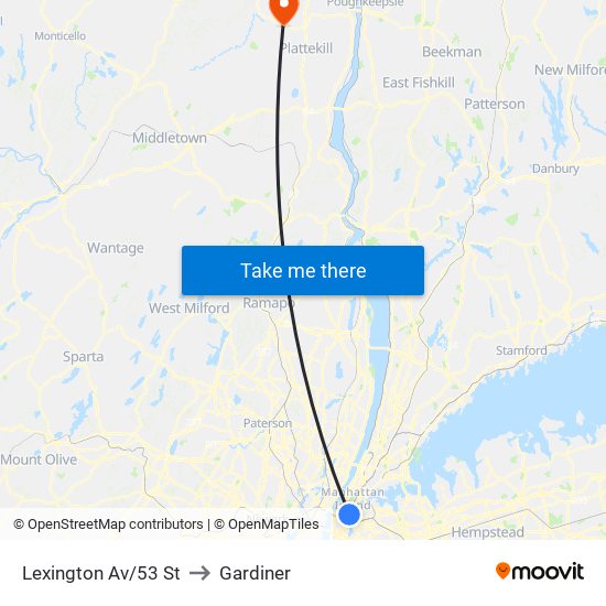 Lexington Av/53 St to Gardiner map