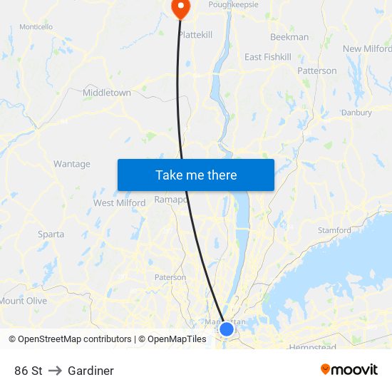 86 St to Gardiner map