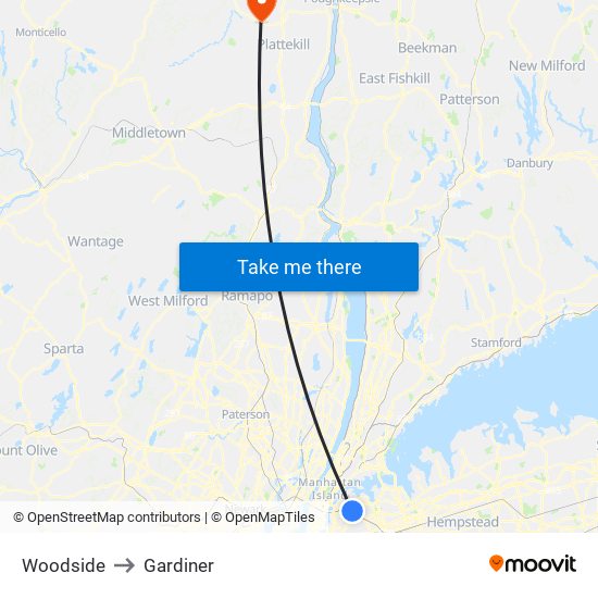 Woodside to Gardiner map