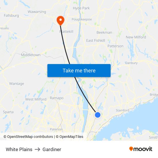 White Plains to Gardiner map