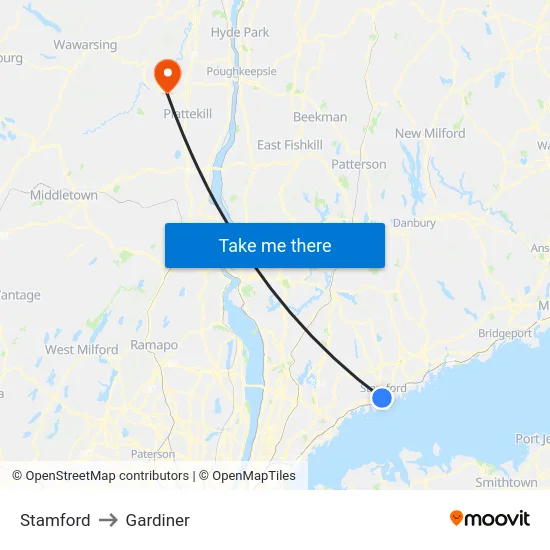 Stamford to Gardiner map
