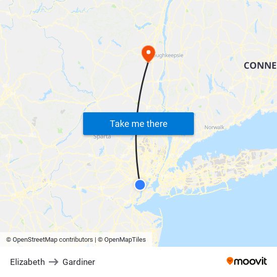 Elizabeth to Gardiner map