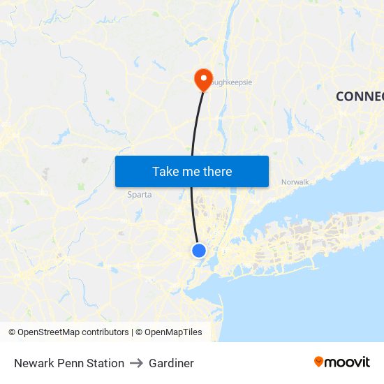 Newark Penn Station to Gardiner map