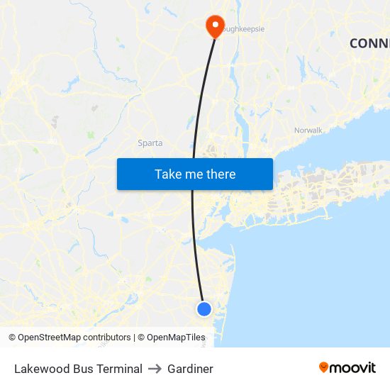 Lakewood Bus Terminal to Gardiner map