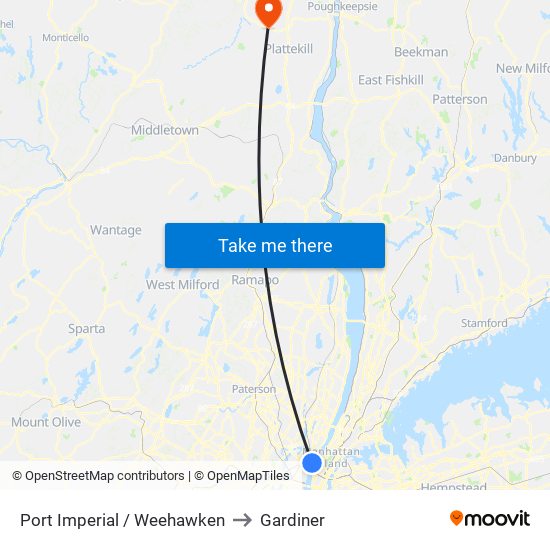 Port Imperial / Weehawken to Gardiner map