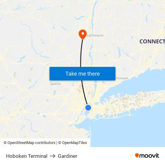 Hoboken Terminal to Gardiner map