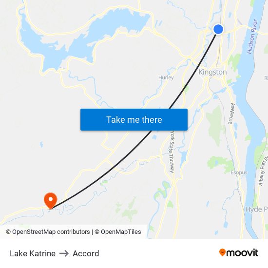 Lake Katrine to Accord map