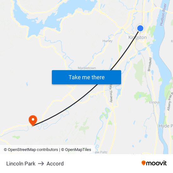 Lincoln Park to Accord map