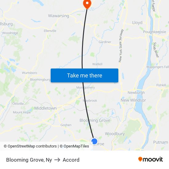 Blooming Grove, Ny to Accord map