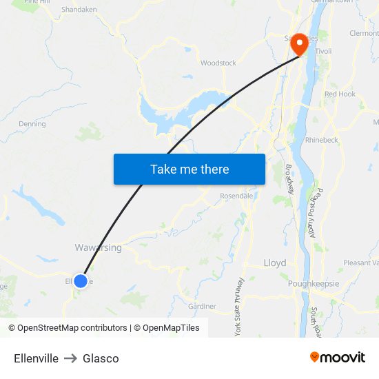 Ellenville to Glasco map