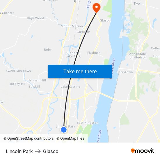 Lincoln Park to Glasco map