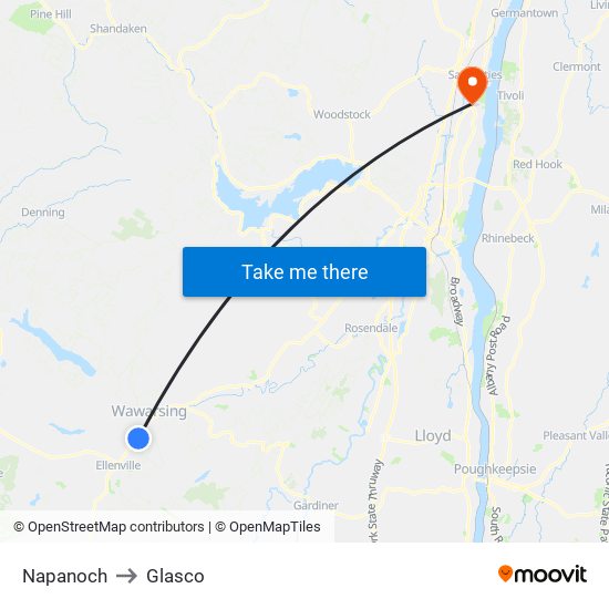 Napanoch to Glasco map