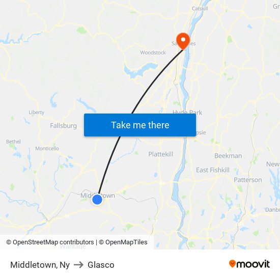 Middletown, Ny to Glasco map