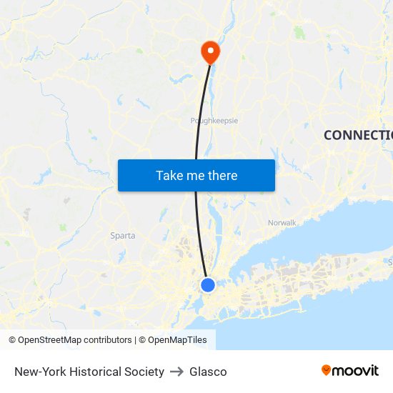 New-York Historical Society to Glasco map