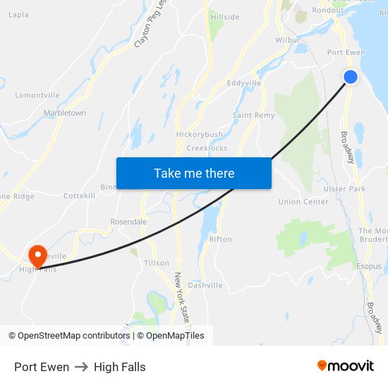 Port Ewen to High Falls map