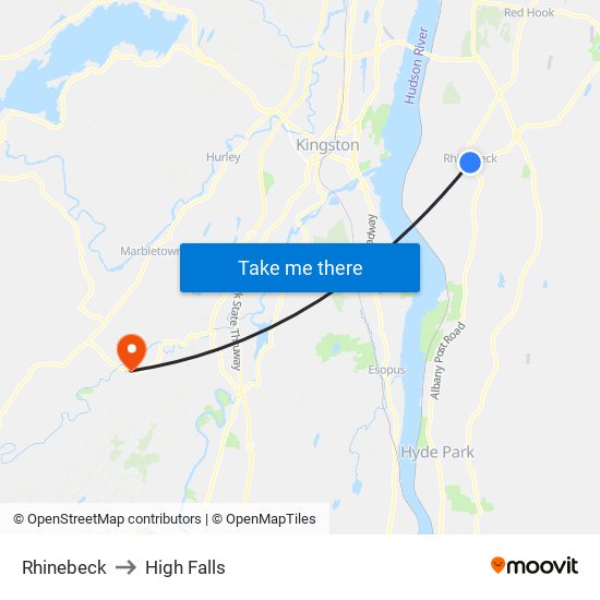 Rhinebeck to High Falls map