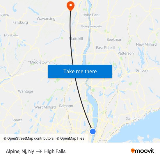 Alpine, Nj, Ny to High Falls map