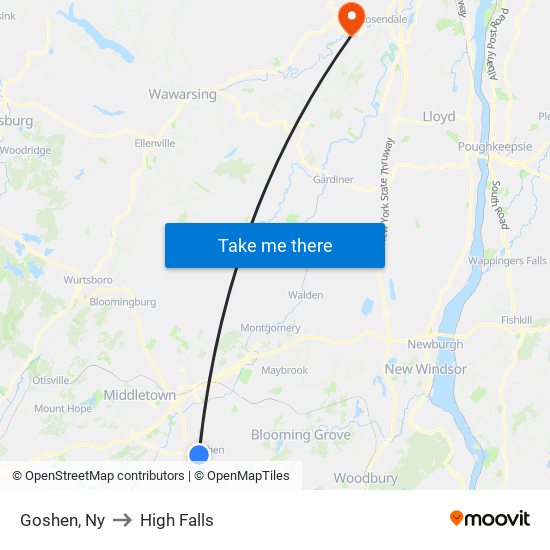 Goshen, Ny to High Falls map