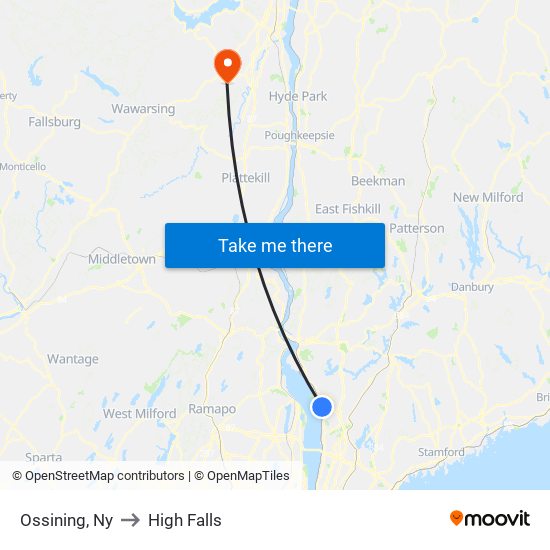 Ossining, Ny to High Falls map
