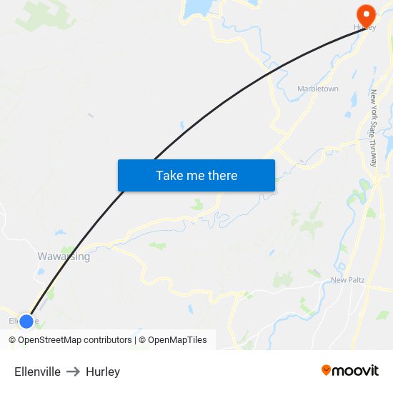 Ellenville to Hurley map