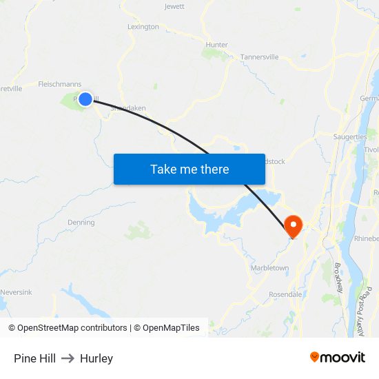 Pine Hill to Hurley map