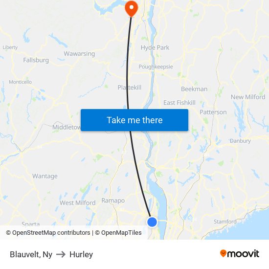 Blauvelt, Ny to Hurley map