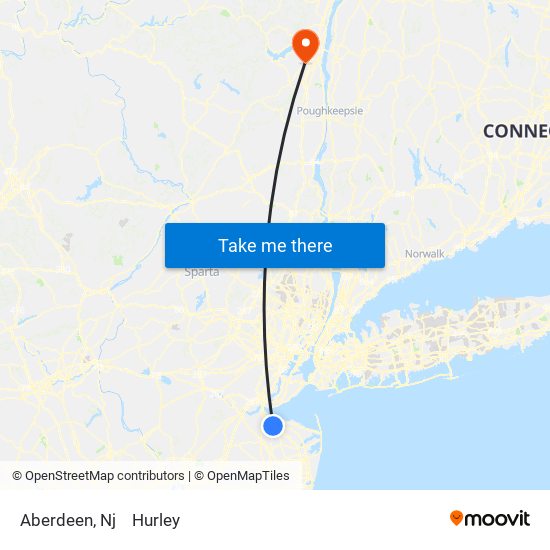 Aberdeen, Nj to Hurley map