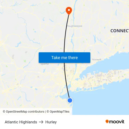 Atlantic Highlands to Hurley map