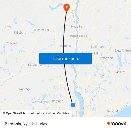 Bardonia, Ny to Hurley map