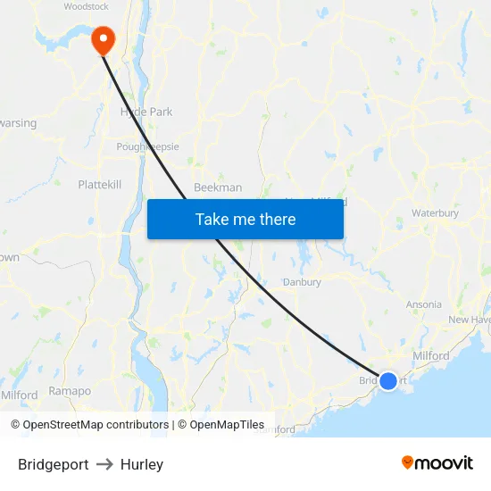 Bridgeport to Hurley map