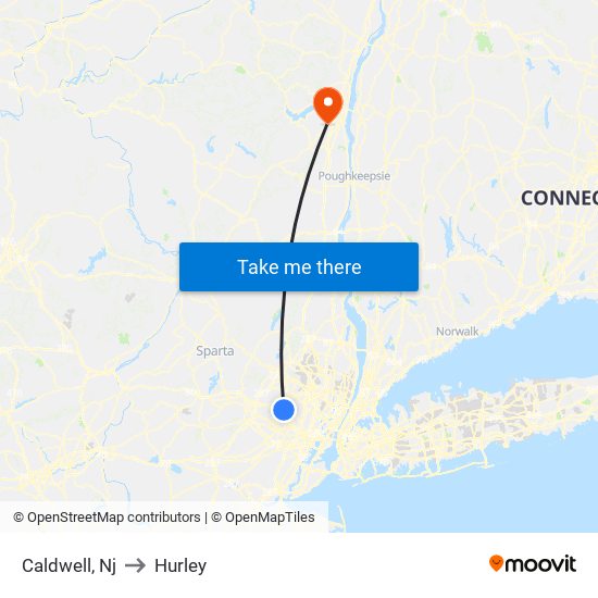 Caldwell, Nj to Hurley map