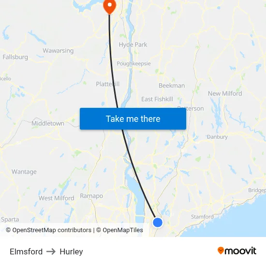 Elmsford to Hurley map