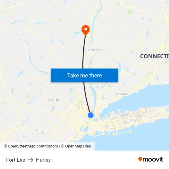 Fort Lee to Hurley map