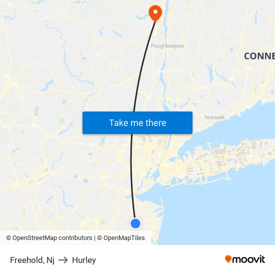 Freehold, Nj to Hurley map