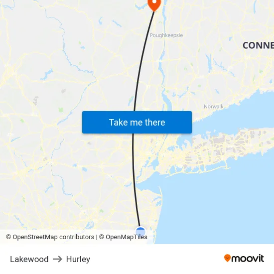 Lakewood to Hurley map