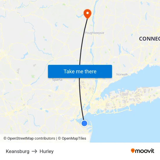 Keansburg to Hurley map