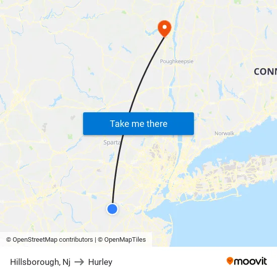 Hillsborough, Nj to Hurley map