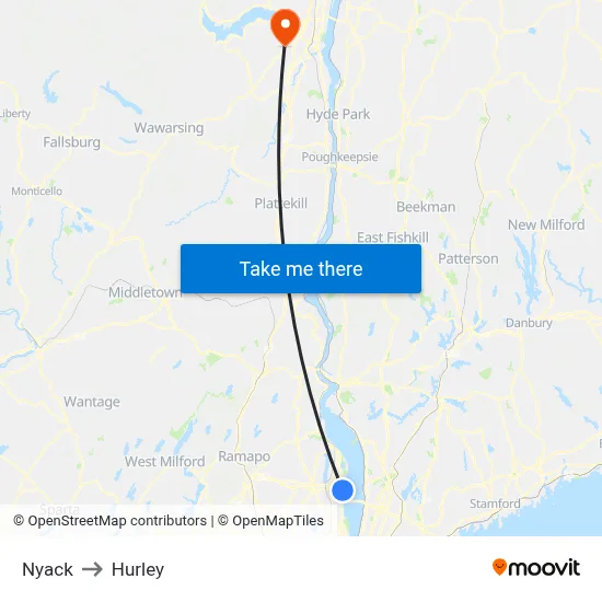 Nyack to Hurley map